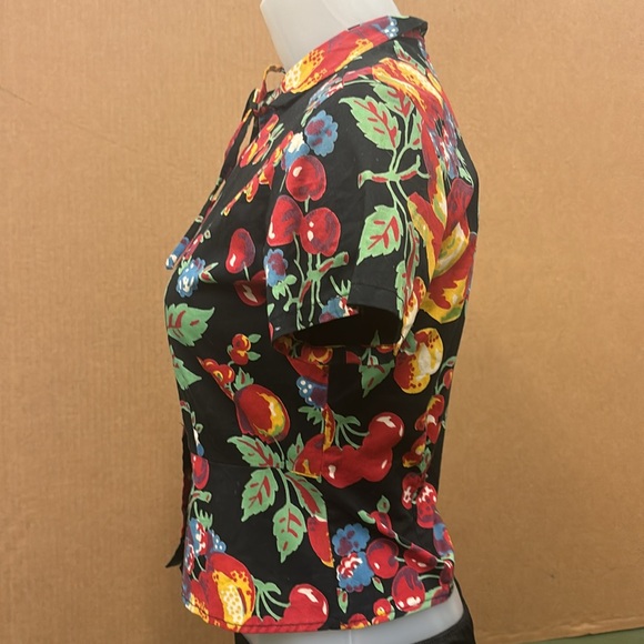 Vintage EC Star fruit print cotton short sleeve Med button front top. - Picture 2 of 13
